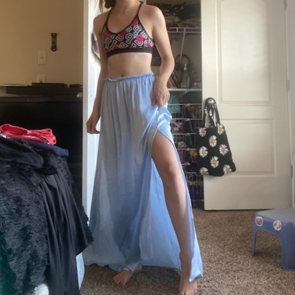 Light blue satin skirt!!
